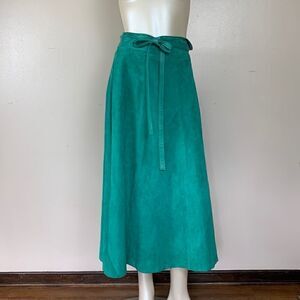 GRUNSTEIN COUTURE Finland suede leather skirt size L XL green maxi luxury